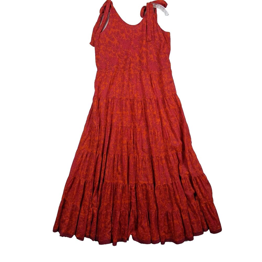 Free People Red Orange Tiered Maxi Dress with Tie Straps